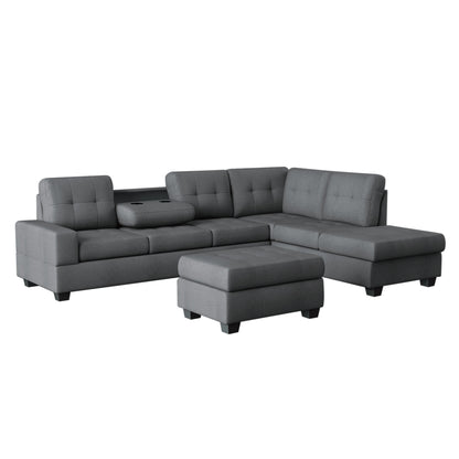 Maston Dark Gray 2-Piece Reversible Sectional with Drop-Down Cup Holders and Storage Ottoman - 9507DGY*3OT - Bien Home Furniture &amp; Electronics