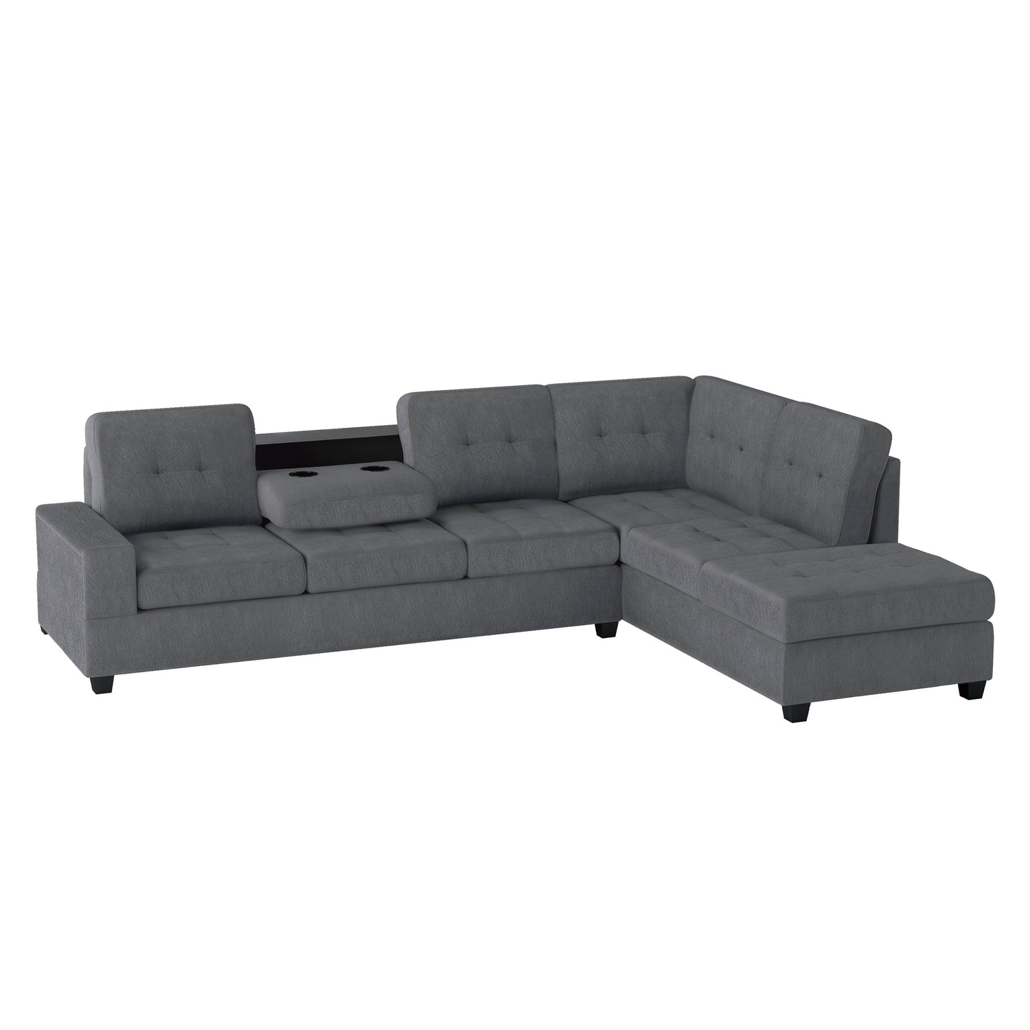 Maston Dark Gray 2-Piece Reversible Sectional with Drop-Down Cup Holders and Storage Ottoman - 9507DGY*3OT - Bien Home Furniture &amp; Electronics