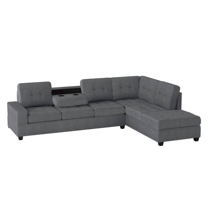 Maston Dark Gray 2-Piece Reversible Sectional with Drop-Down Cup Holders and Storage Ottoman - 9507DGY*3OT - Bien Home Furniture &amp; Electronics