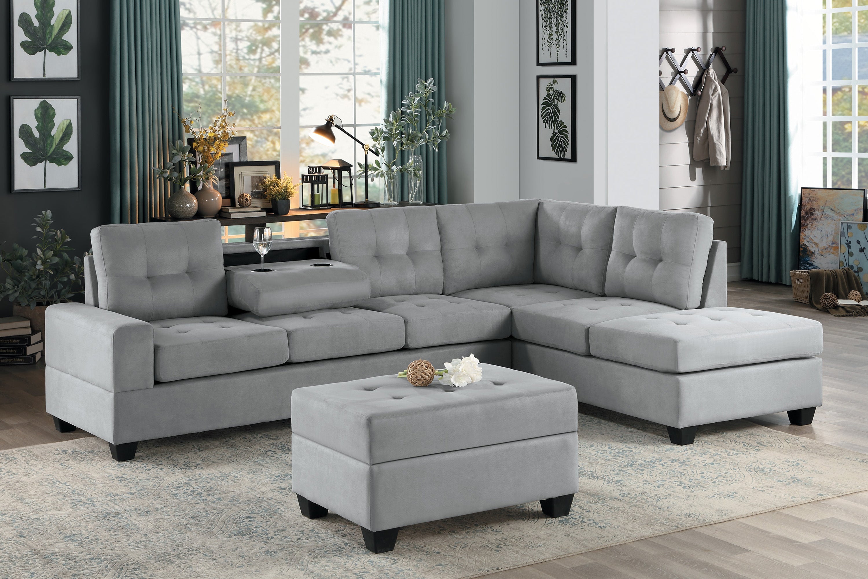Maston Gray 2-Piece Reversible Sectional with Drop-Down Cup Holders - 9507GRY*SC - Bien Home Furniture &amp; Electronics