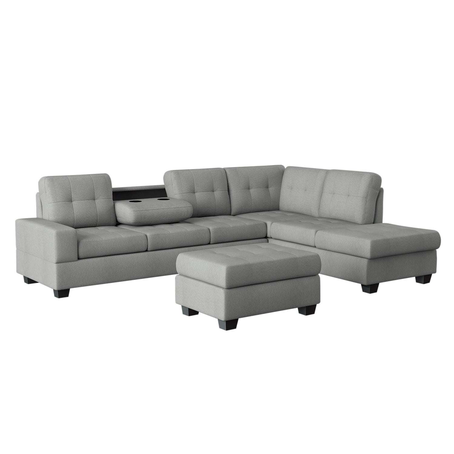 Maston Gray 2-Piece Reversible Sectional with Drop-Down Cup Holders and Storage Ottoman - 9507GRY*3OT - Bien Home Furniture &amp; Electronics