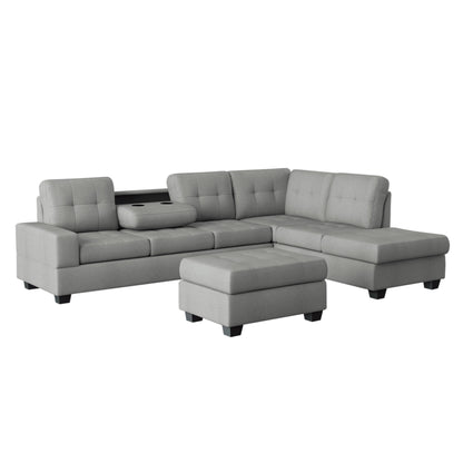 Maston Gray 2-Piece Reversible Sectional with Drop-Down Cup Holders and Storage Ottoman - 9507GRY*3OT - Bien Home Furniture &amp; Electronics