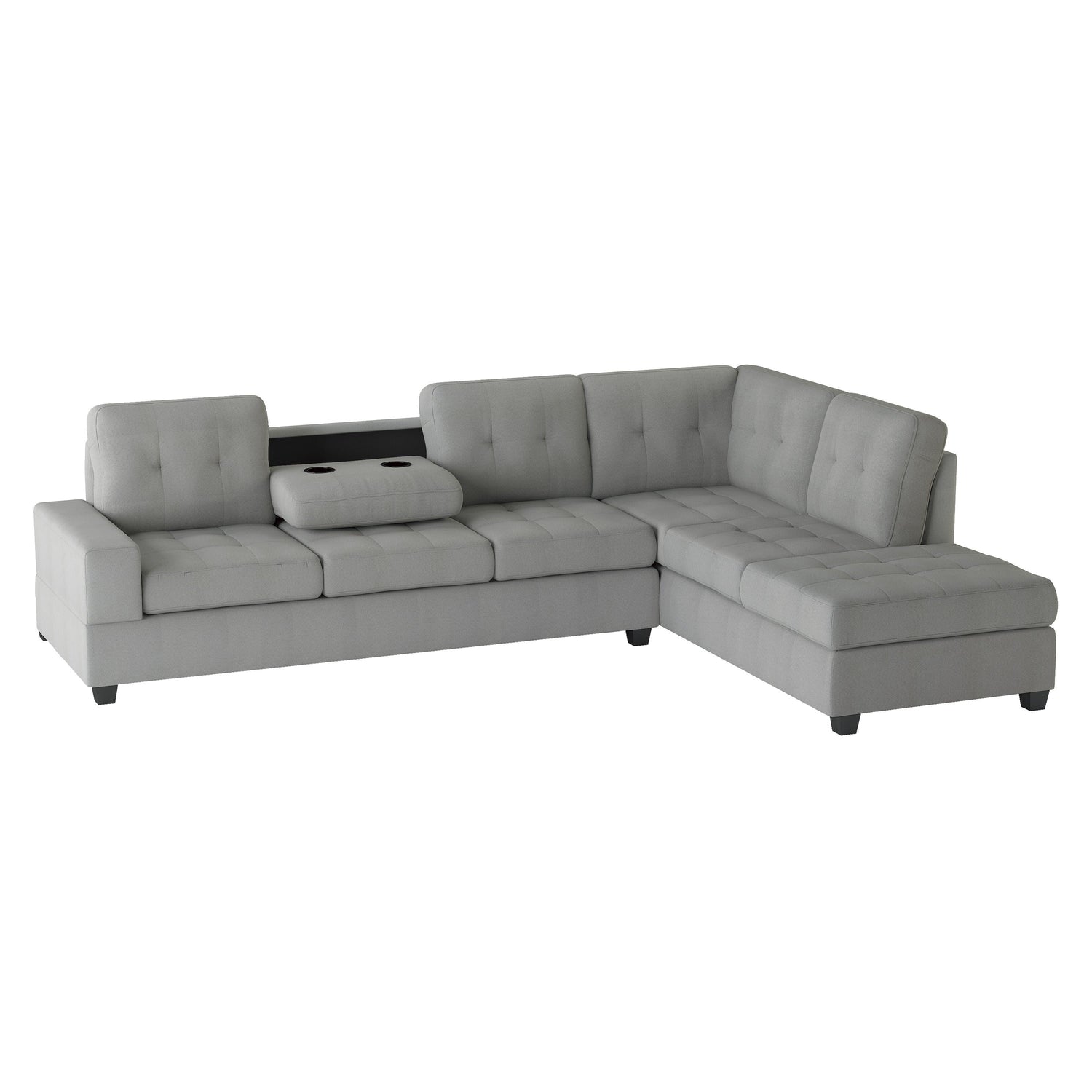 Maston Gray 2-Piece Reversible Sectional with Drop-Down Cup Holders and Storage Ottoman - 9507GRY*3OT - Bien Home Furniture &amp; Electronics
