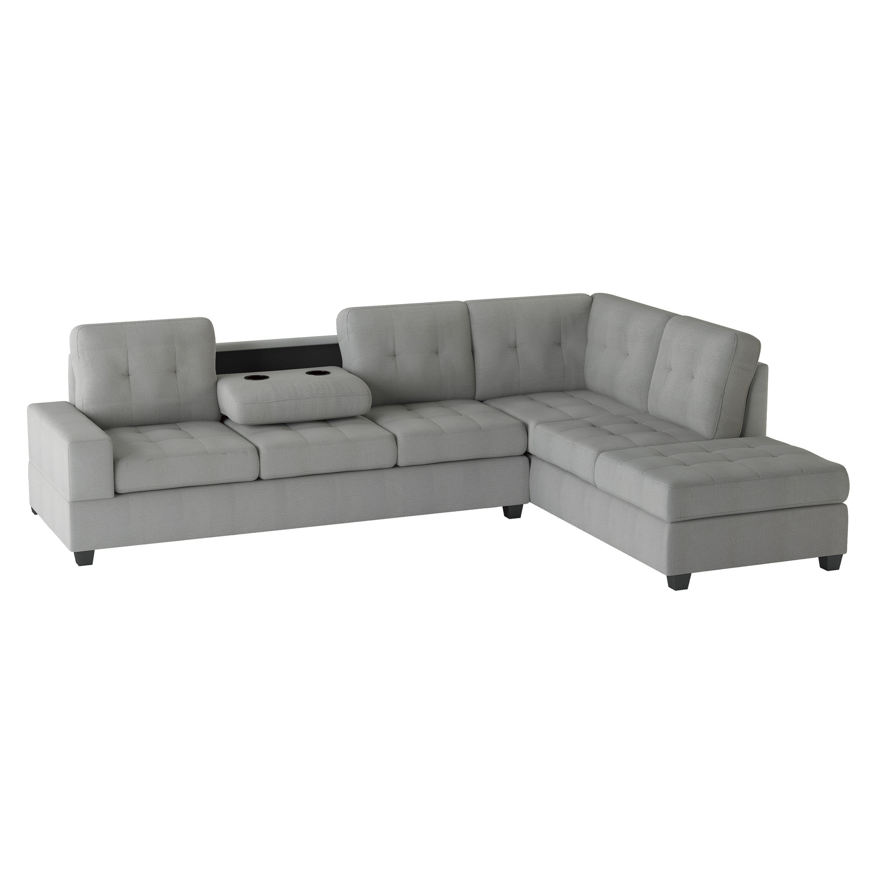 Maston Gray 2-Piece Reversible Sectional with Drop-Down Cup Holders and Storage Ottoman - 9507GRY*3OT - Bien Home Furniture &amp; Electronics