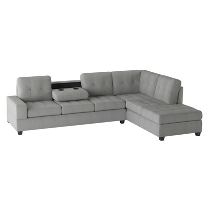 Maston Gray 2-Piece Reversible Sectional with Drop-Down Cup Holders and Storage Ottoman - 9507GRY*3OT - Bien Home Furniture &amp; Electronics