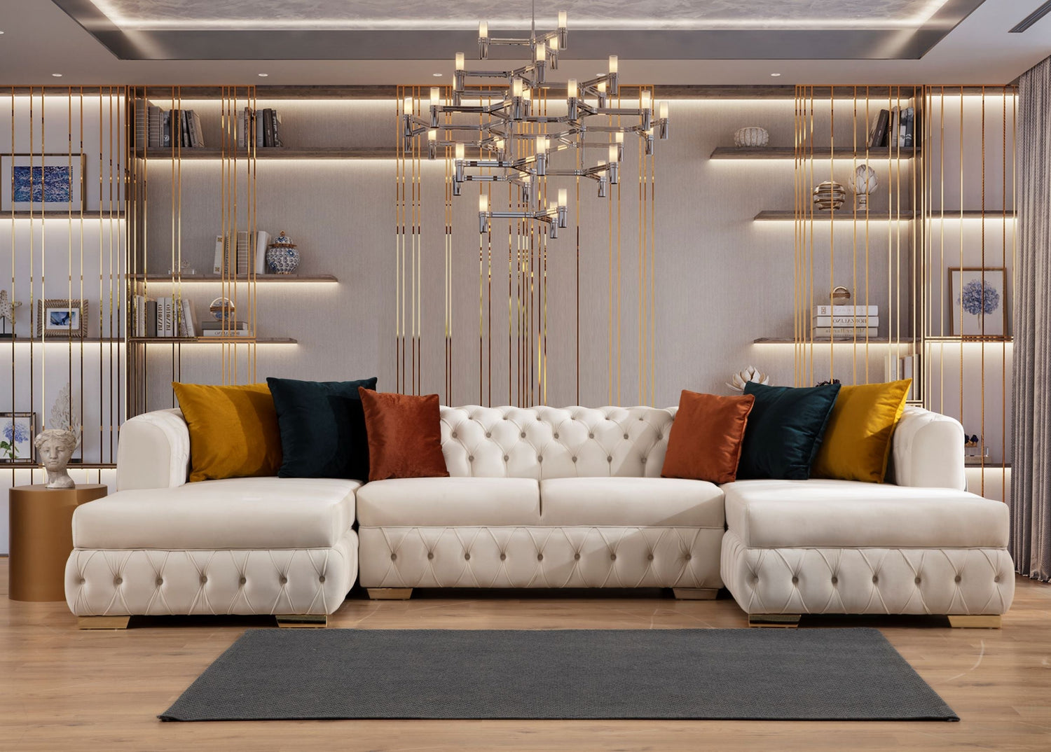 Matilda Ivory Velvet Double Chaise Sectional - MATILDAIVORY-SEC - Bien Home Furniture &amp; Electronics