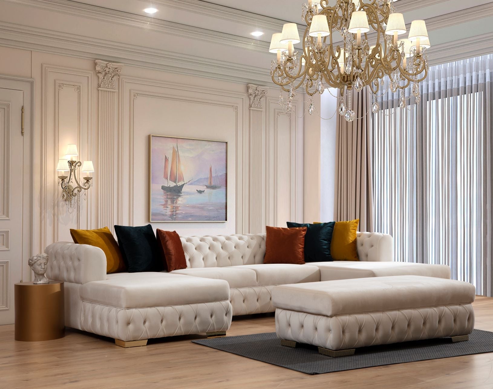 Matilda Ivory Velvet Double Chaise Sectional - MATILDAIVORY-SEC - Bien Home Furniture &amp; Electronics
