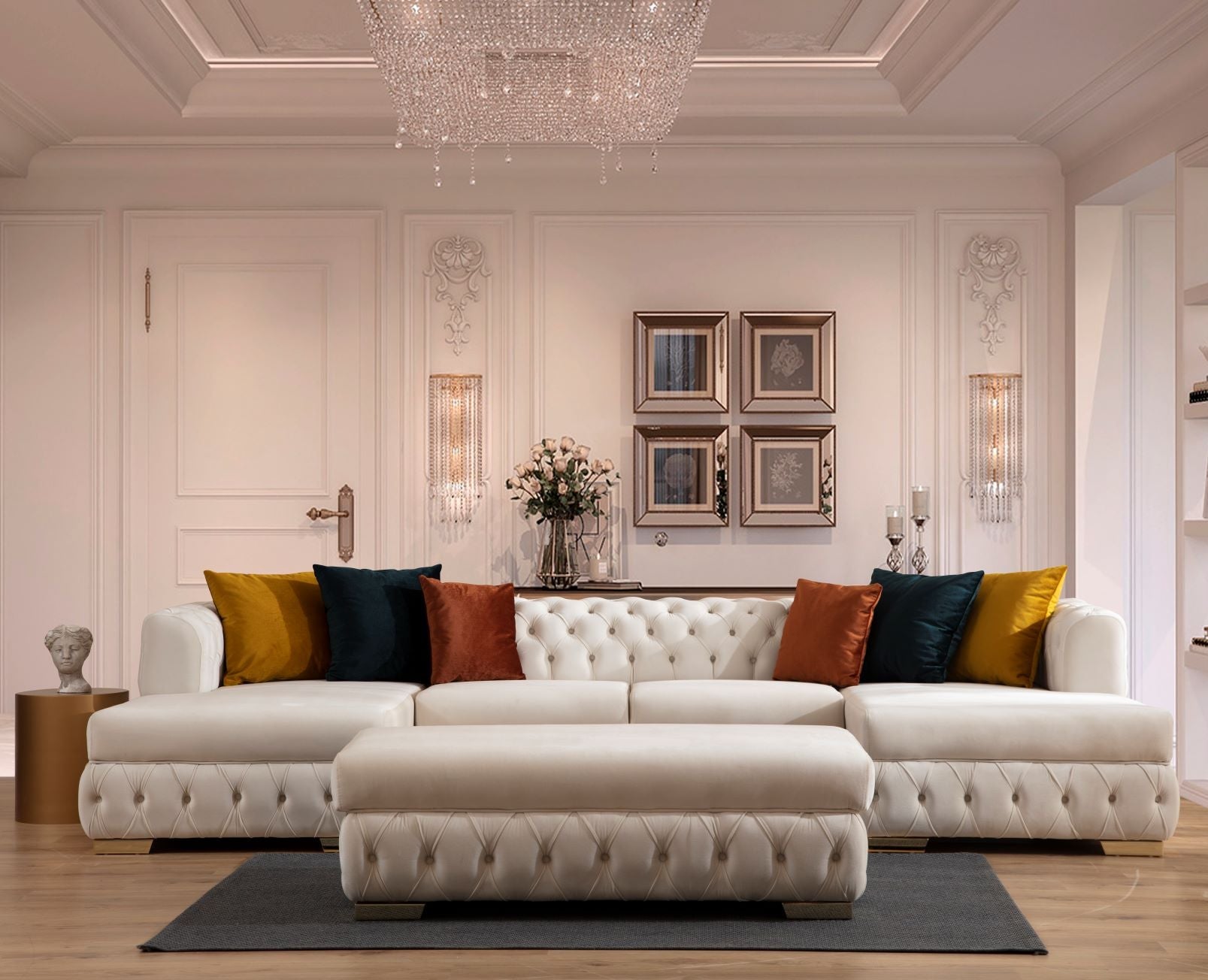 Matilda Ivory Velvet Double Chaise Sectional - MATILDAIVORY-SEC - Bien Home Furniture &amp; Electronics