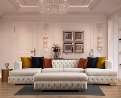 Matilda Ivory Velvet Double Chaise Sectional - MATILDAIVORY-SEC - Bien Home Furniture &amp; Electronics