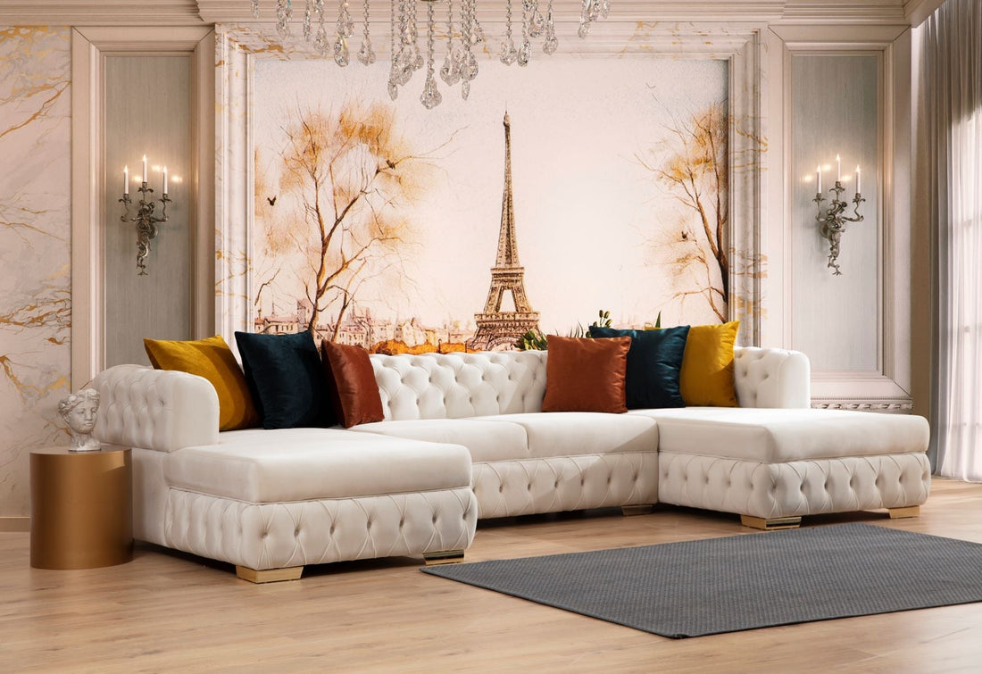 Matilda Ivory Velvet Double Chaise Sectional - MATILDAIVORY-SEC - Bien Home Furniture &amp; Electronics