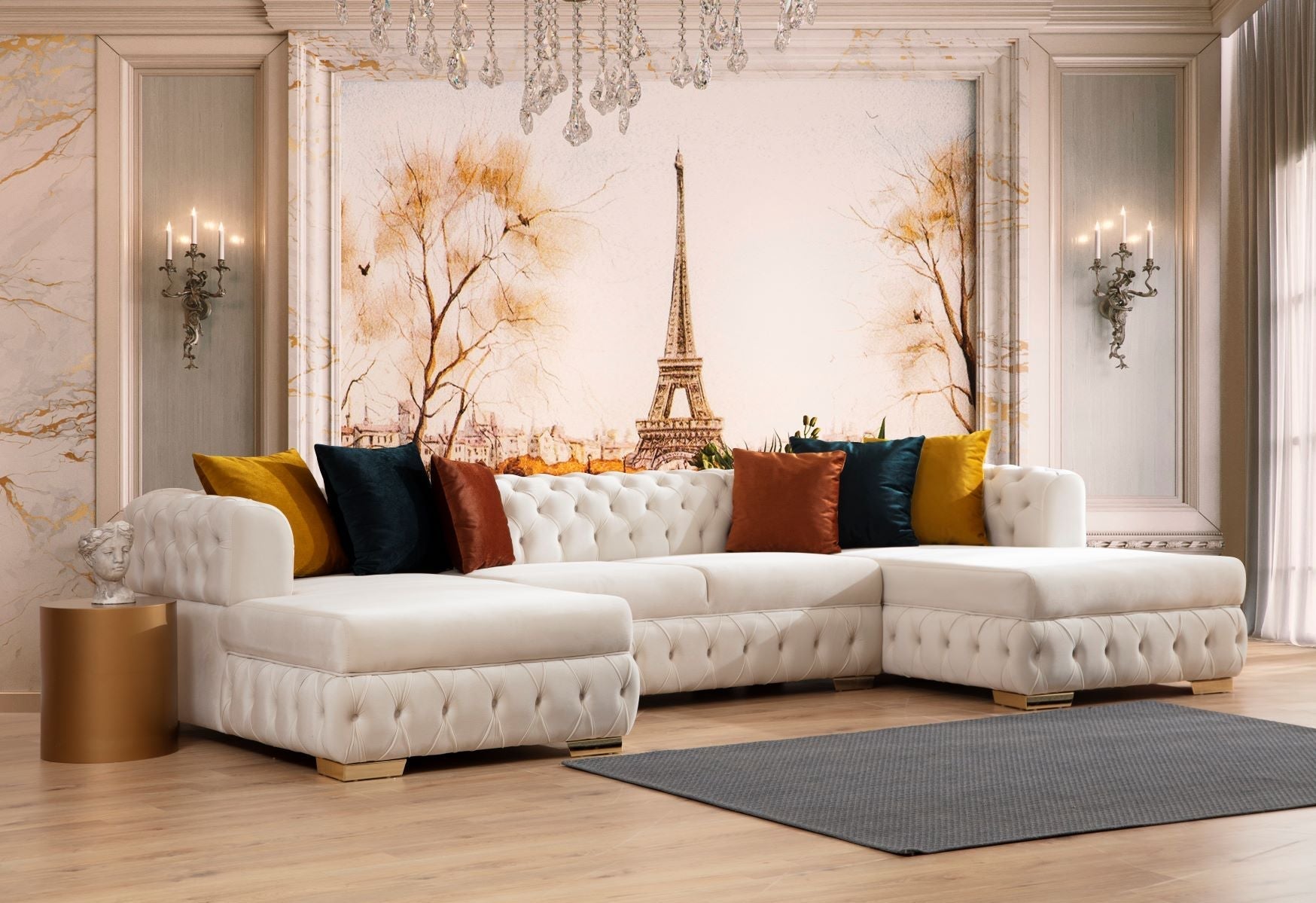 Matilda Ivory Velvet Double Chaise Sectional - MATILDAIVORY-SEC - Bien Home Furniture &amp; Electronics
