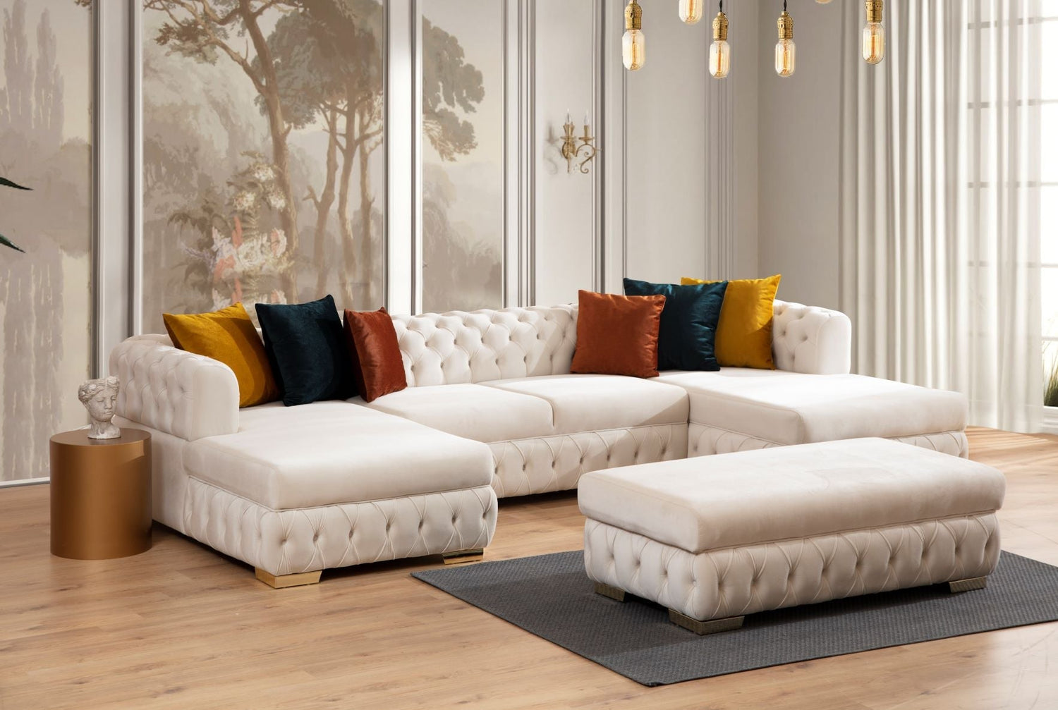 Matilda Ivory Velvet Double Chaise Sectional - MATILDAIVORY-SEC - Bien Home Furniture &amp; Electronics