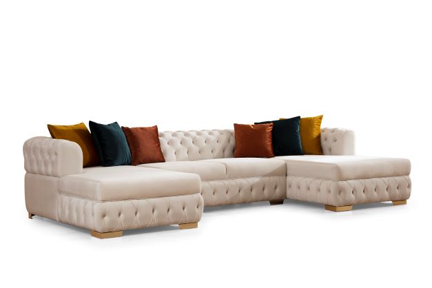 Matilda Ivory Velvet Double Chaise Sectional - MATILDAIVORY-SEC - Bien Home Furniture &amp; Electronics