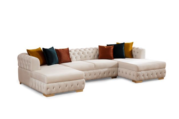 Matilda Ivory Velvet Double Chaise Sectional - MATILDAIVORY-SEC - Bien Home Furniture &amp; Electronics