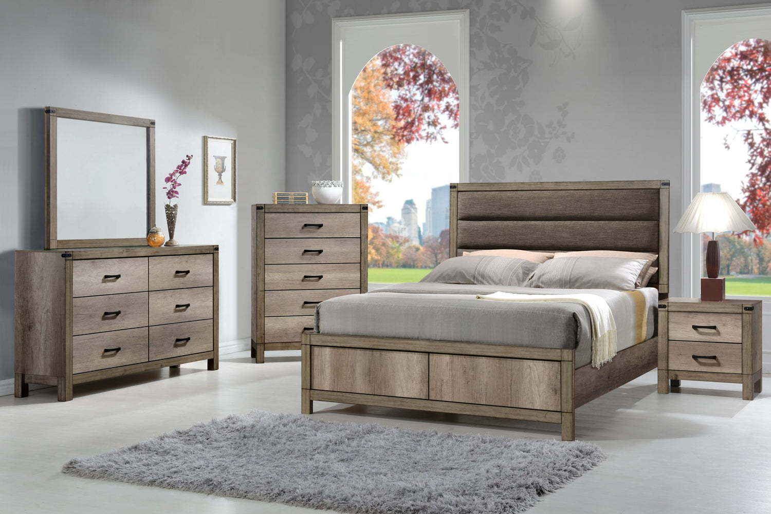 Matteo Melamine Queen Upholstered Panel Bed - SET | B3200-Q-HBFB | B3200-KQ-RAIL - Bien Home Furniture &amp; Electronics