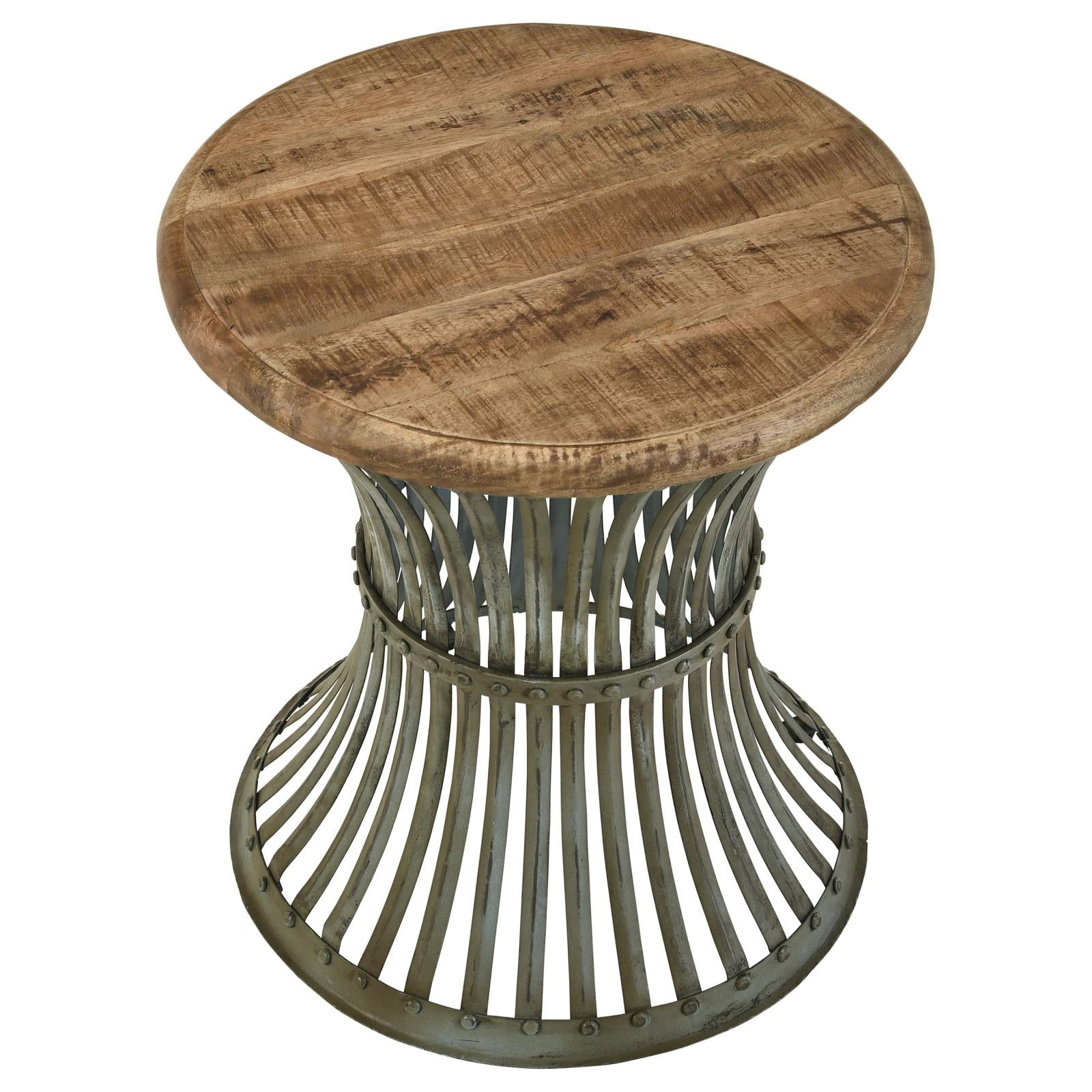 Matyas Natural Top/Blue Distressed Base Round Accent Table - 931198 - Bien Home Furniture &amp; Electronics