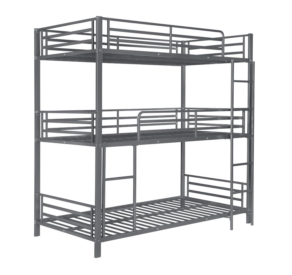 Maynard Gunmetal Metal Triple Twin Bunk Bed - 422670 - Bien Home Furniture &amp; Electronics