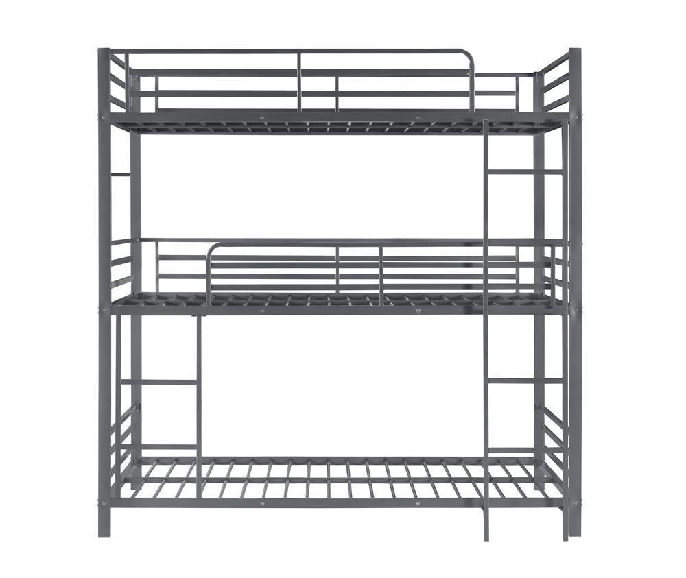 Maynard Gunmetal Metal Triple Twin Bunk Bed - 422670 - Bien Home Furniture &amp; Electronics