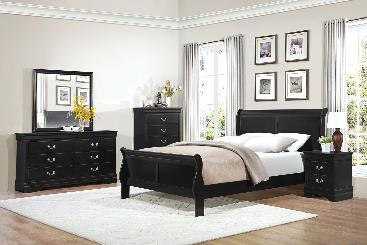 Mayville Black King Sleigh Bed - SET | 2147KBK-1 | 2147KBK-3EK - Bien Home Furniture &amp; Electronics