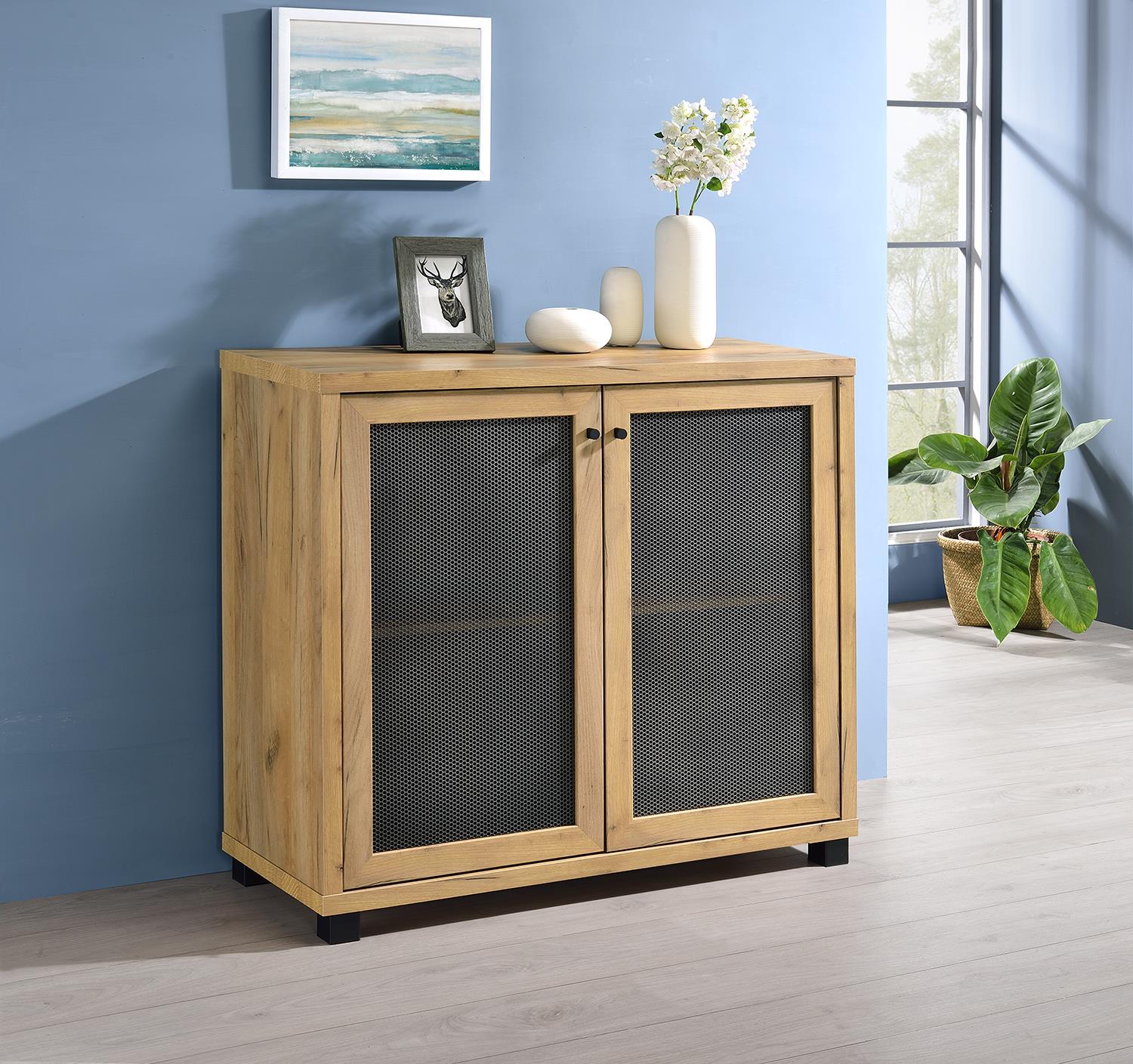 McHale Golden Oak Accent Cabinet with Two Mesh Doors - 951056 - Bien Home Furniture &amp; Electronics