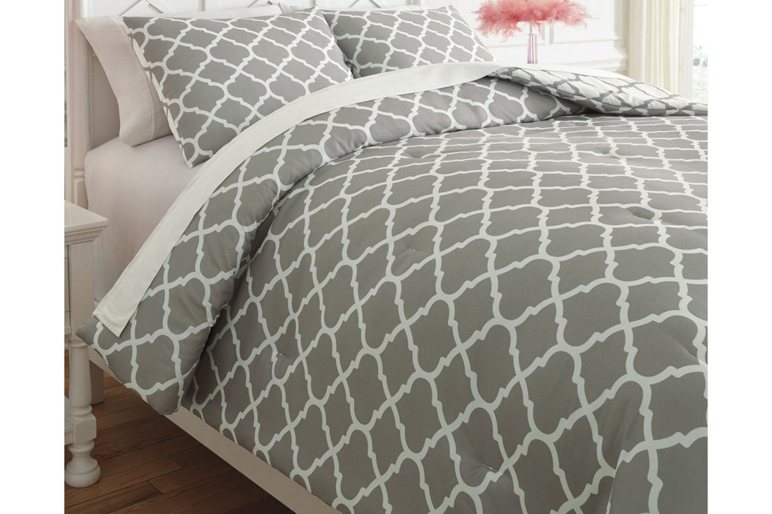 Media Gray/White 3-Piece Full Comforter Set - Q790003F - Bien Home Furniture &amp; Electronics
