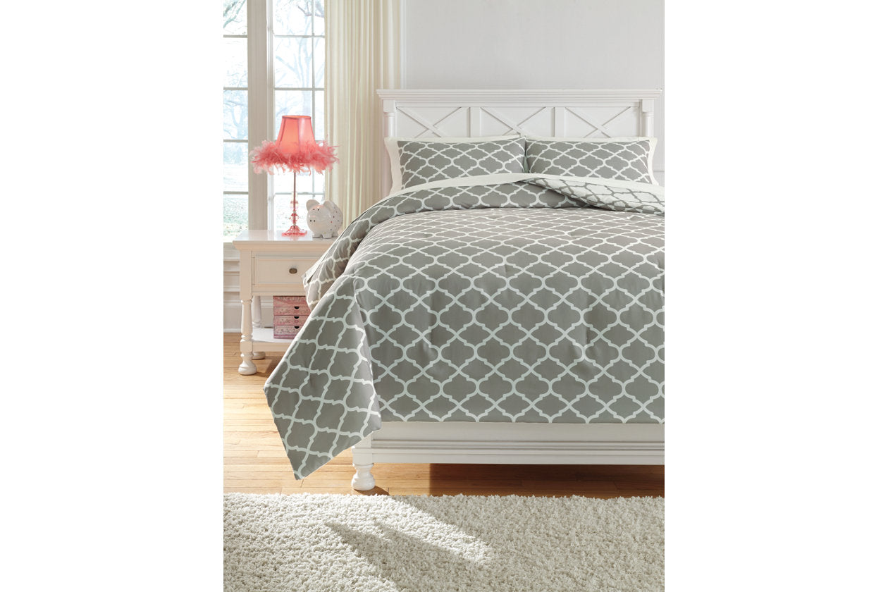 Media Gray/White 3-Piece Full Comforter Set - Q790003F - Bien Home Furniture &amp; Electronics