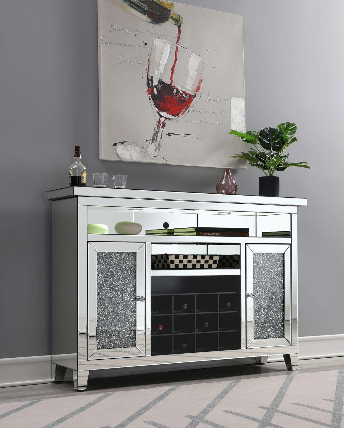 Melinda 2-Door Wine Cabinet with Lighting Mirror - 183627 - Bien Home Furniture &amp; Electronics