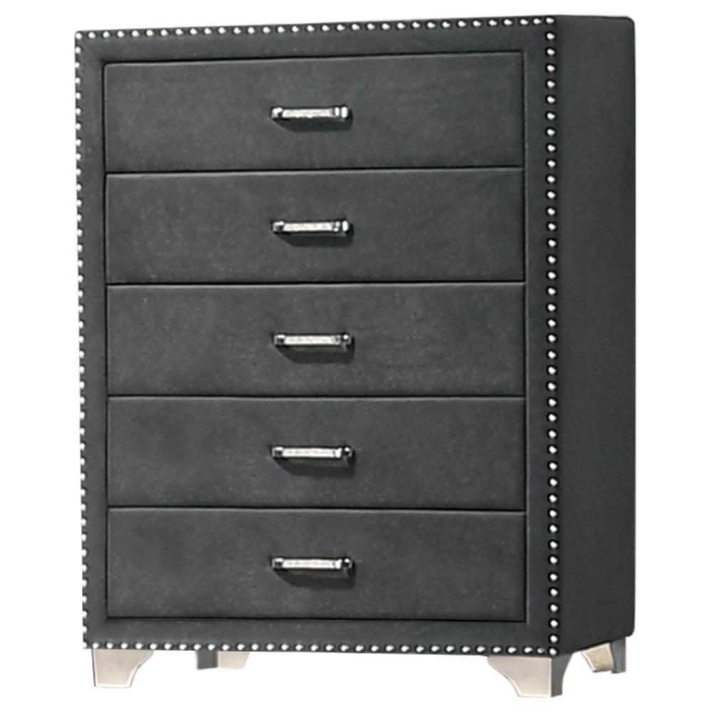 Melody 5-Drawer Upholstered Chest Gray - 223385 - Bien Home Furniture &amp; Electronics