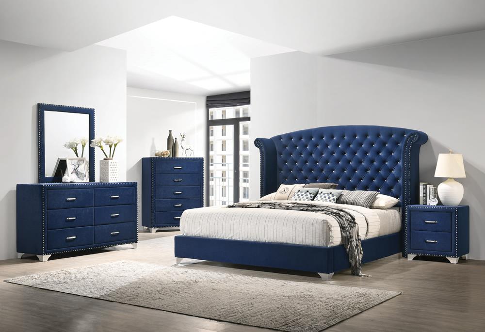 Melody 5-Piece California King Tufted Upholstered Bedroom Set Pacific Blue - 223371KW-S5 - Bien Home Furniture &amp; Electronics