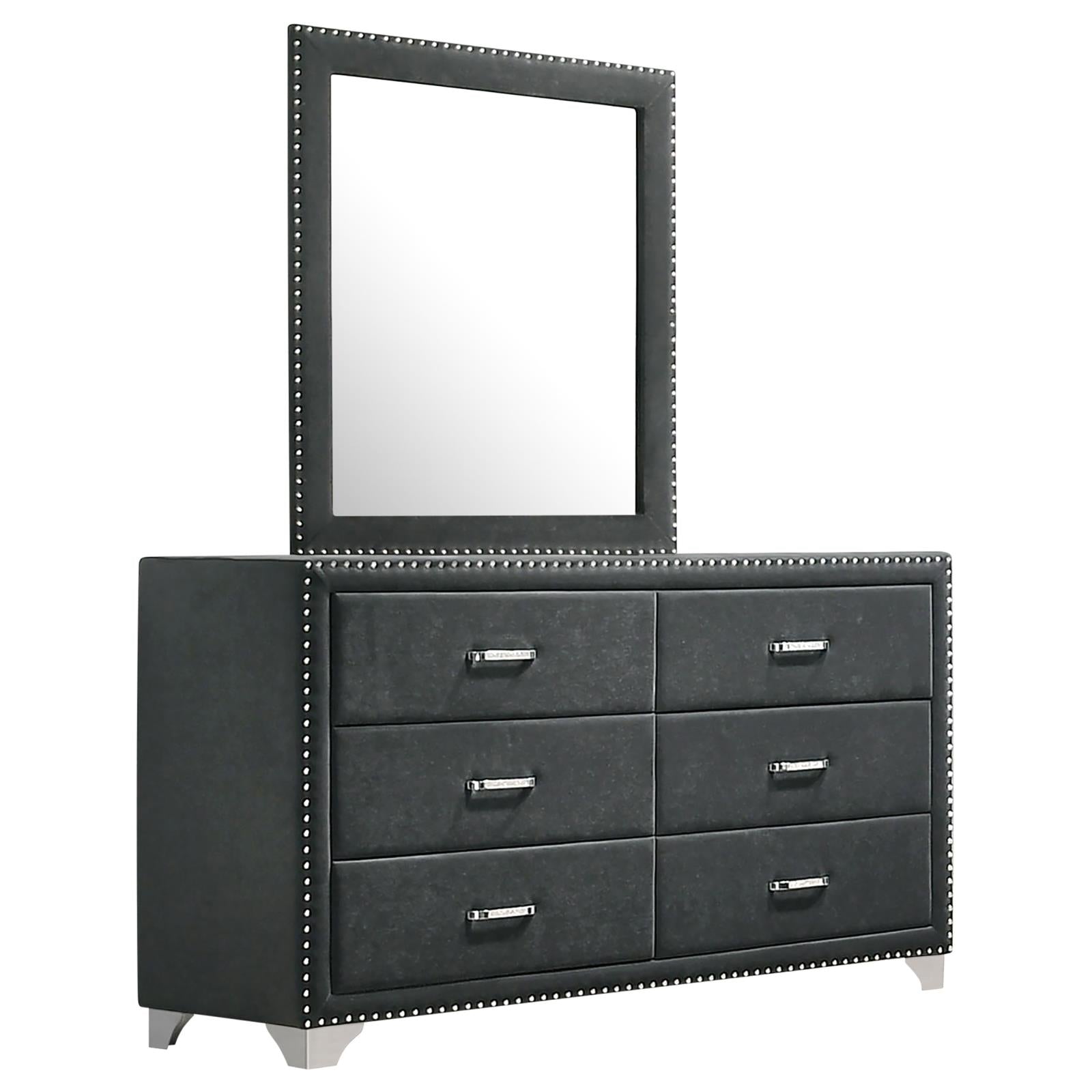 Melody 6-drawer Upholstered Dresser with Mirror Grey - 223383M - Bien Home Furniture &amp; Electronics