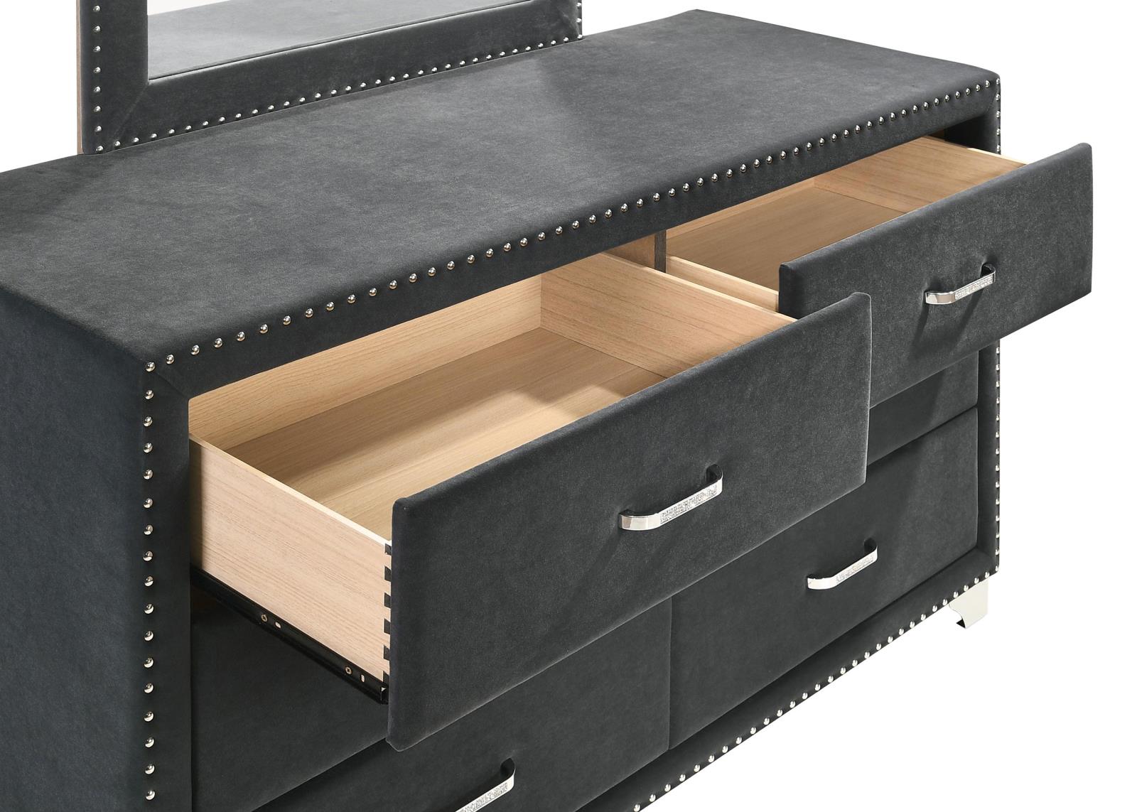 Melody 6-drawer Upholstered Dresser with Mirror Grey - 223383M - Bien Home Furniture &amp; Electronics