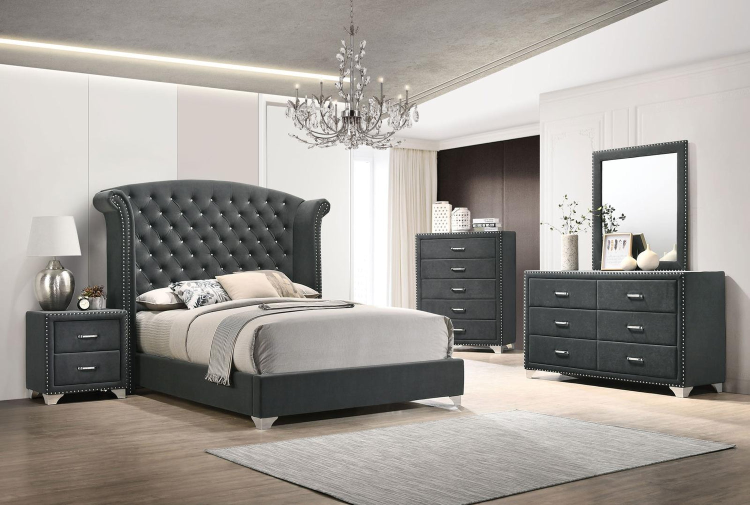Melody 6-drawer Upholstered Dresser with Mirror Grey - 223383M - Bien Home Furniture &amp; Electronics