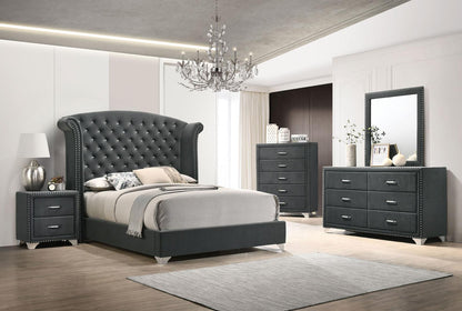 Melody 6-drawer Upholstered Dresser with Mirror Grey - 223383M - Bien Home Furniture &amp; Electronics
