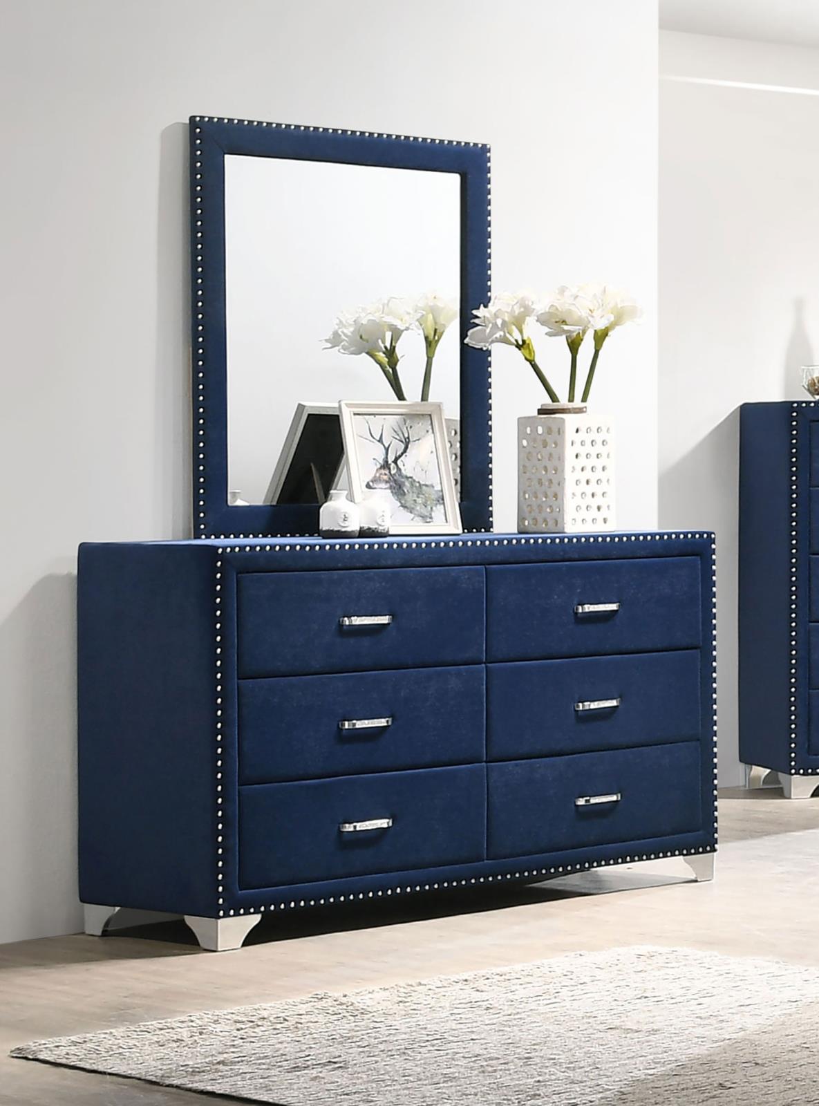 Melody 6-drawer Upholstered Dresser with Mirror Pacific Blue - 223373M - Bien Home Furniture &amp; Electronics