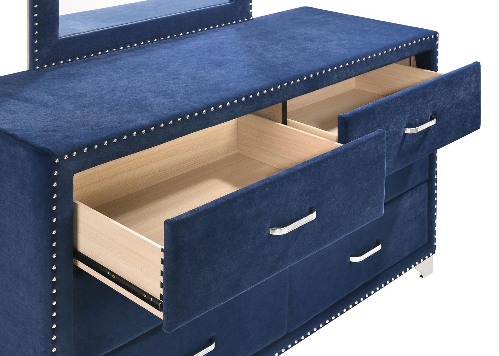 Melody 6-drawer Upholstered Dresser with Mirror Pacific Blue - 223373M - Bien Home Furniture &amp; Electronics