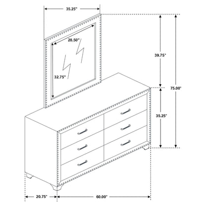 Melody 6-drawer Upholstered Dresser with Mirror Pacific Blue - 223373M - Bien Home Furniture &amp; Electronics