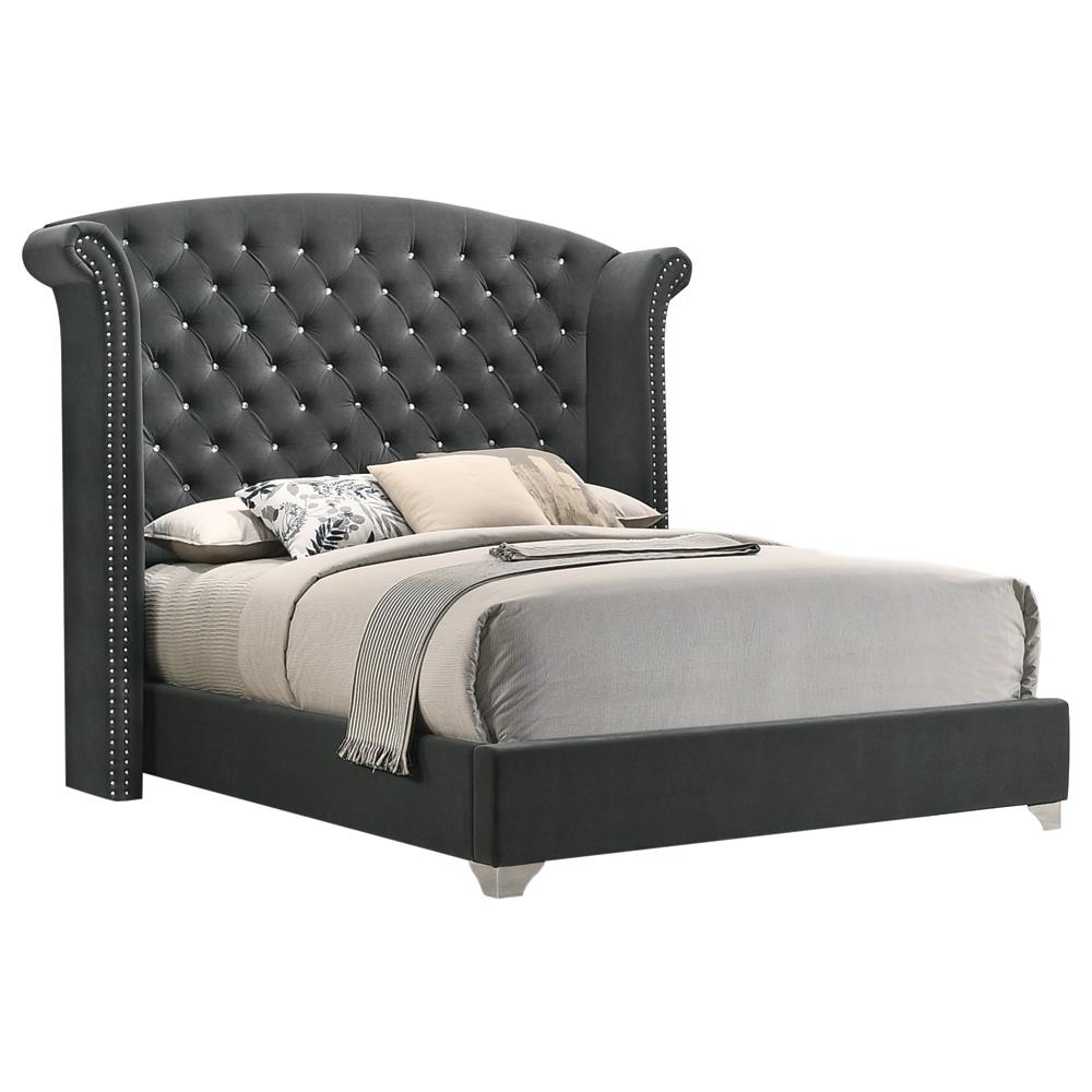 Melody California King Wingback Upholstered Bed Gray - 223381KW - Bien Home Furniture &amp; Electronics
