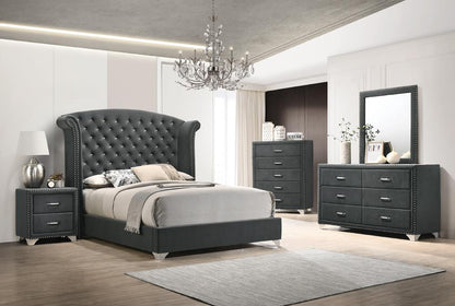 Melody Eastern King Wingback Upholstered Bed Gray - 223381KE - Bien Home Furniture &amp; Electronics