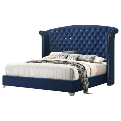 Melody Eastern King Wingback Upholstered Bed Pacific Blue - 223371KE - Bien Home Furniture &amp; Electronics