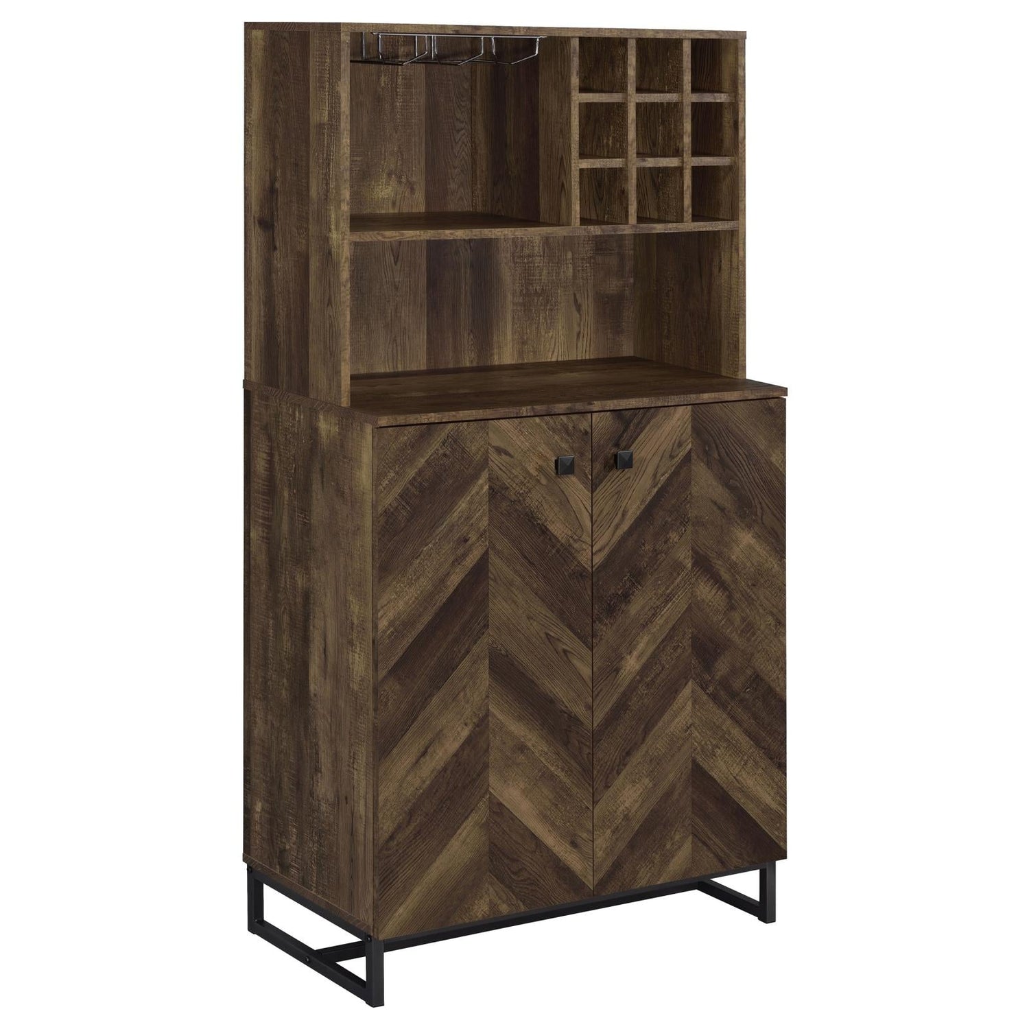 Mendoza Rustic Oak Herringbone/Gunmetal 2-Door Wine Cabinet - 182082 - Bien Home Furniture &amp; Electronics