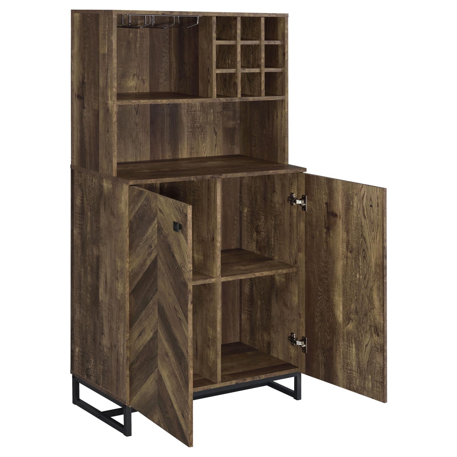 Mendoza Rustic Oak Herringbone/Gunmetal 2-Door Wine Cabinet - 182082 - Bien Home Furniture &amp; Electronics