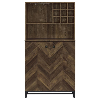 Mendoza Rustic Oak Herringbone/Gunmetal 2-Door Wine Cabinet - 182082 - Bien Home Furniture &amp; Electronics