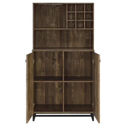 Mendoza Rustic Oak Herringbone/Gunmetal 2-Door Wine Cabinet - 182082 - Bien Home Furniture &amp; Electronics