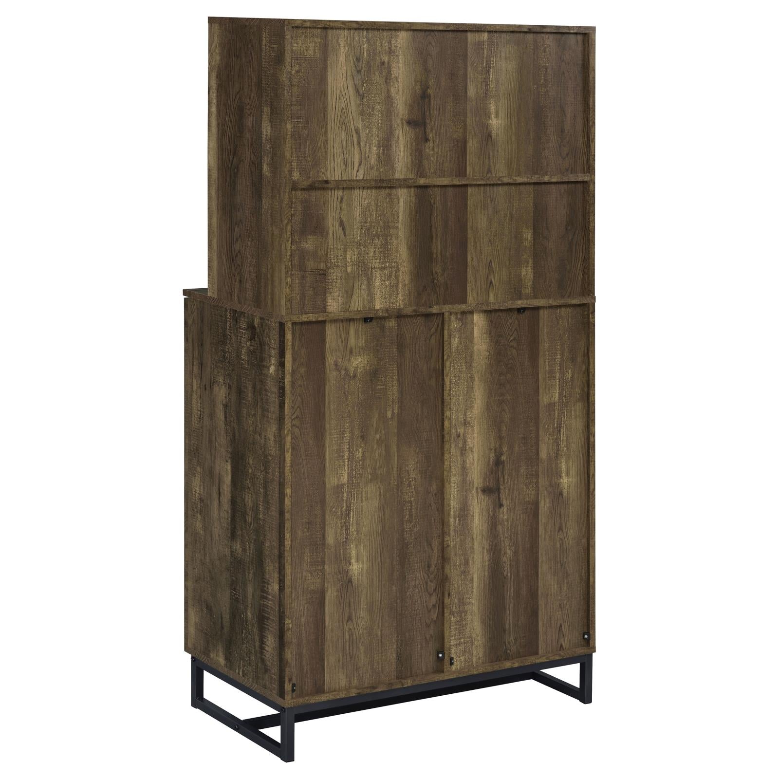 Mendoza Rustic Oak Herringbone/Gunmetal 2-Door Wine Cabinet - 182082 - Bien Home Furniture &amp; Electronics