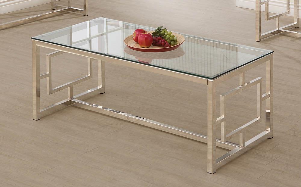 Merced Nickel Rectangle Glass Top Coffee Table - 703738 - Bien Home Furniture & Electronics