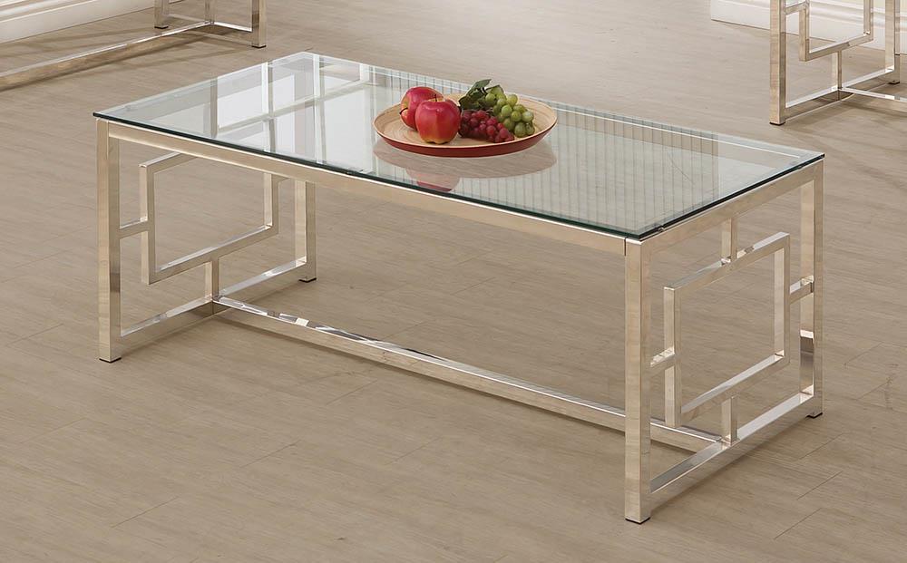 Merced Nickel Rectangle Glass Top Coffee Table - 703738 - Bien Home Furniture &amp; Electronics