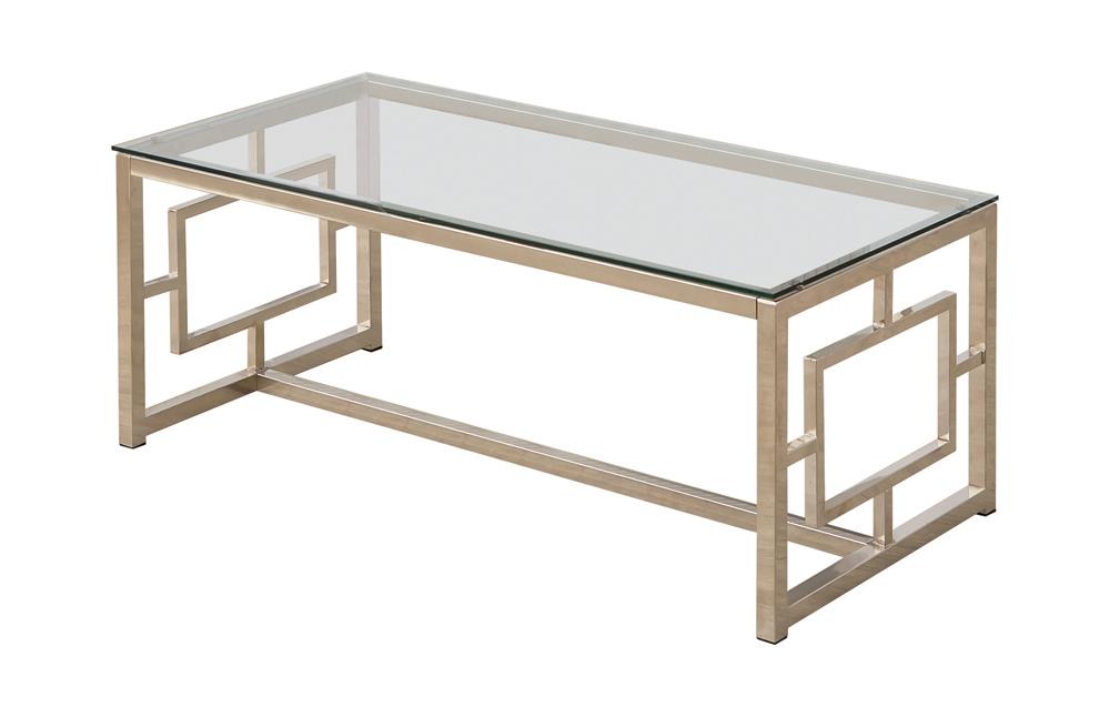 Merced Nickel Rectangle Glass Top Coffee Table - 703738 - Bien Home Furniture &amp; Electronics