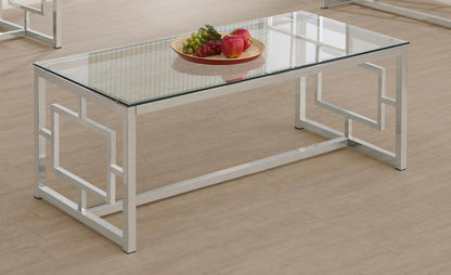 Merced Nickel Rectangle Glass Top Coffee Table - 703738 - Bien Home Furniture &amp; Electronics