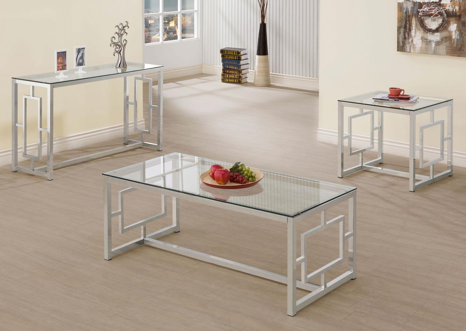 Merced Nickel Rectangle Glass Top Coffee Table - 703738 - Bien Home Furniture &amp; Electronics