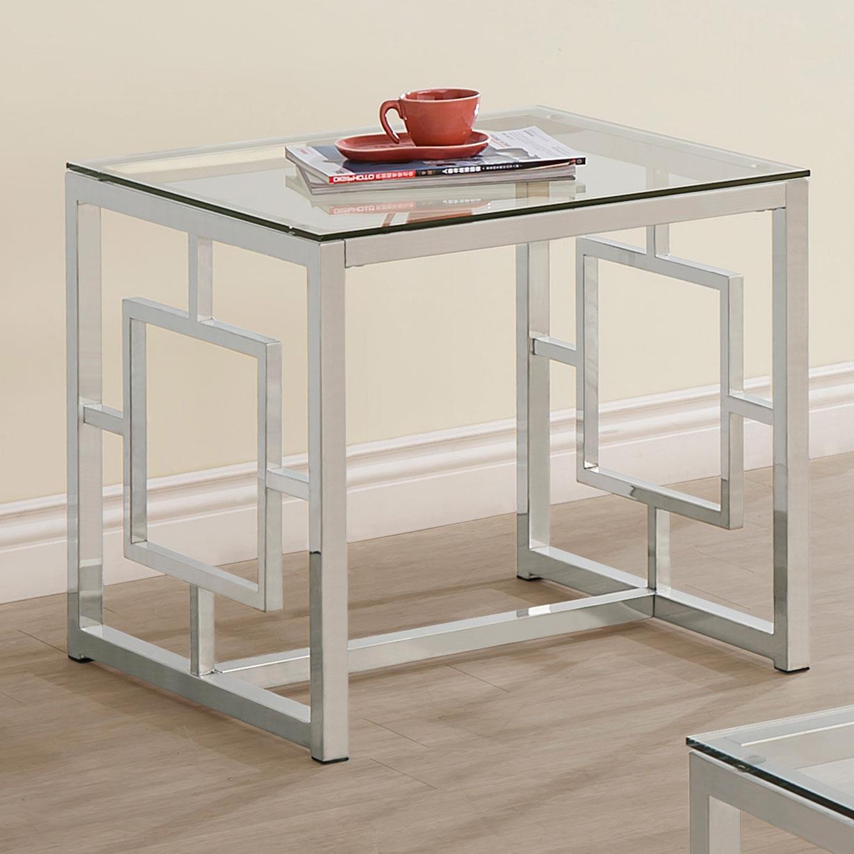 Merced Square Tempered Glass Top End Table Nickel - 703737 - Bien Home Furniture &amp; Electronics